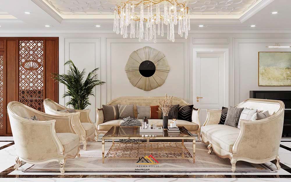 Thiết kế nội thất nhà ống tân cổ điển sang trọng thượng lưu