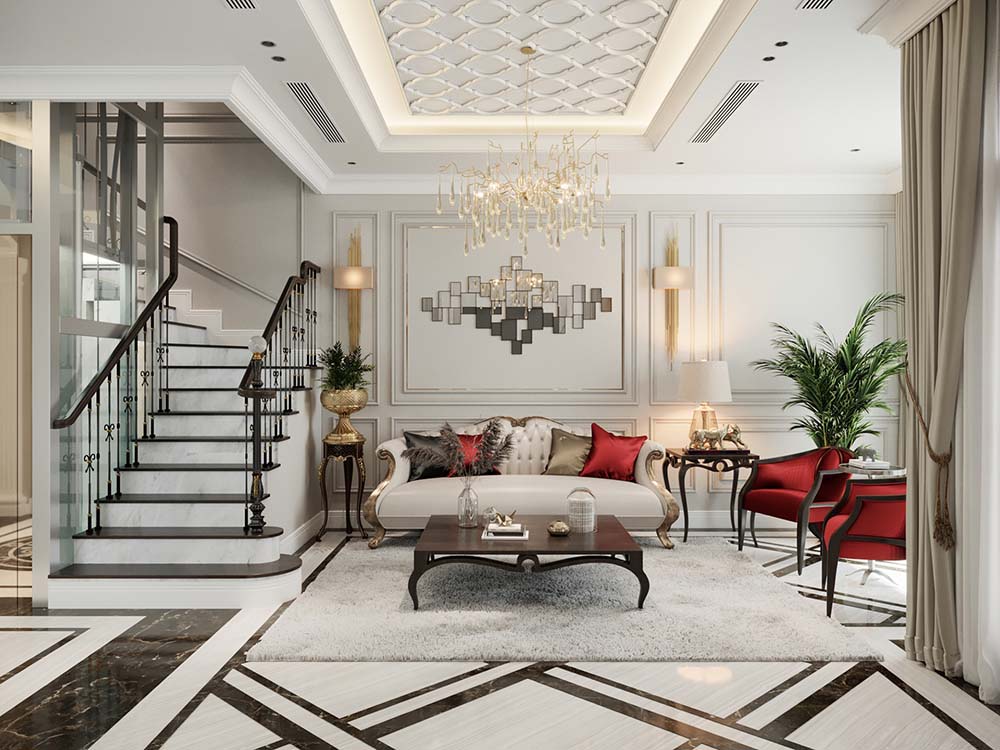 Thiết kế nội thất nhà ống tân cổ điển sang trọng thượng lưu