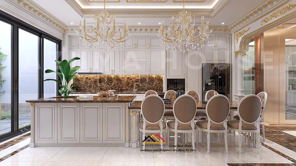 Thiết kế nội thất nhà ống tân cổ điển sang trọng thượng lưu