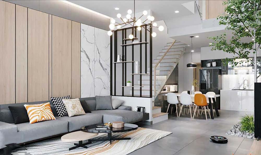 Thiết kế nội thất nhà lệch tầng sang trọng hợp phong thủy