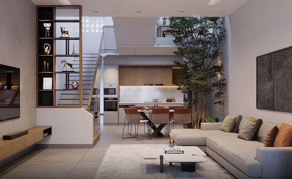 Thiết kế nội thất nhà lệch tầng sang trọng hợp phong thủy