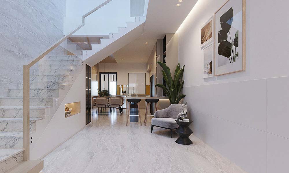 Thiết kế nội thất nhà lệch tầng sang trọng hợp phong thủy