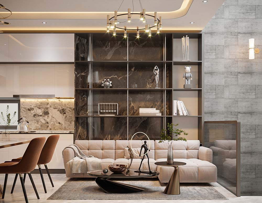 Thiết kế nội thất nhà lệch tầng sang trọng hợp phong thủy