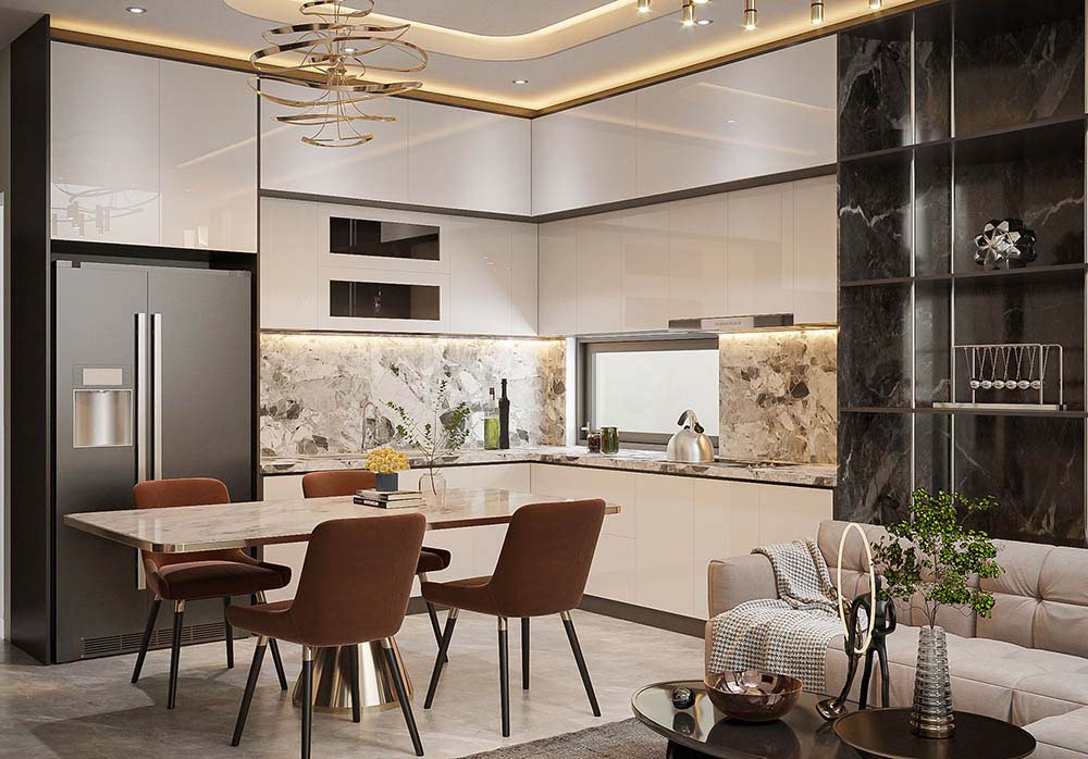 Thiết kế nội thất nhà lệch tầng sang trọng hợp phong thủy