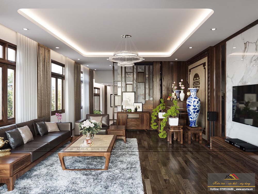 Thiết kế nội thất nhà lệch tầng sang trọng hợp phong thủy