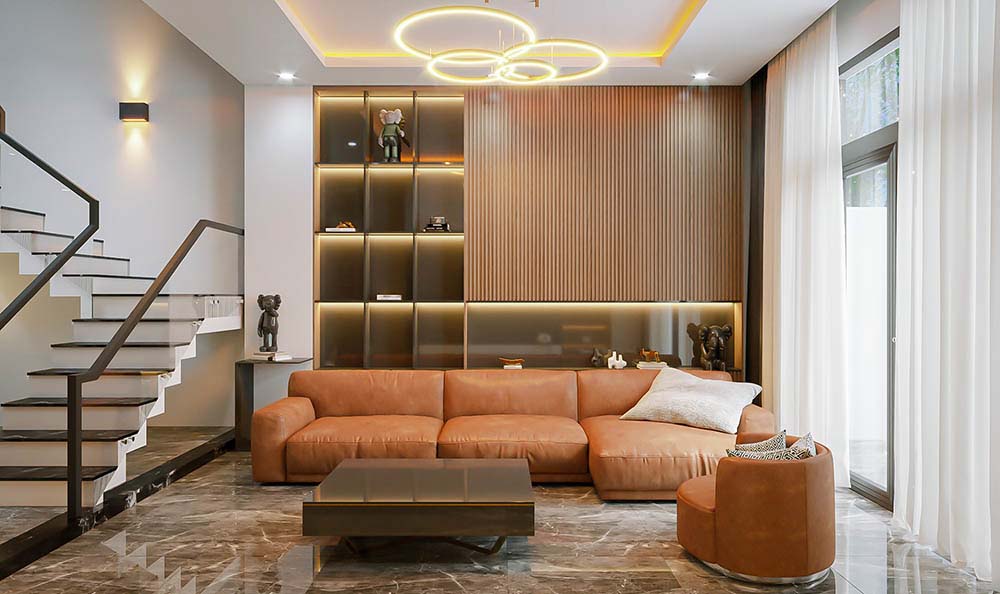Thiết kế nội thất nhà lệch tầng sang trọng hợp phong thủy